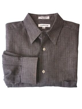 Claiborne 100% Cotton Micro Check Button Down Shirt 16.5 34/35